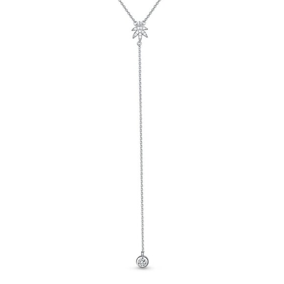 NWOT Leaf Design CZ 925 Sterling Silver Cascading Pendant Y Necklace with CZ - Picture 2 of 6